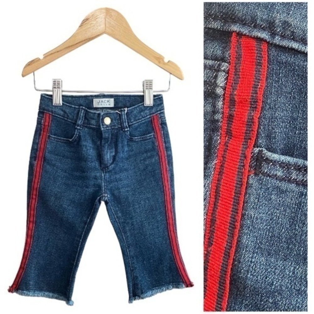 Janie and Jack Red Stripe Frayed Hem Cropped Denim Jeans